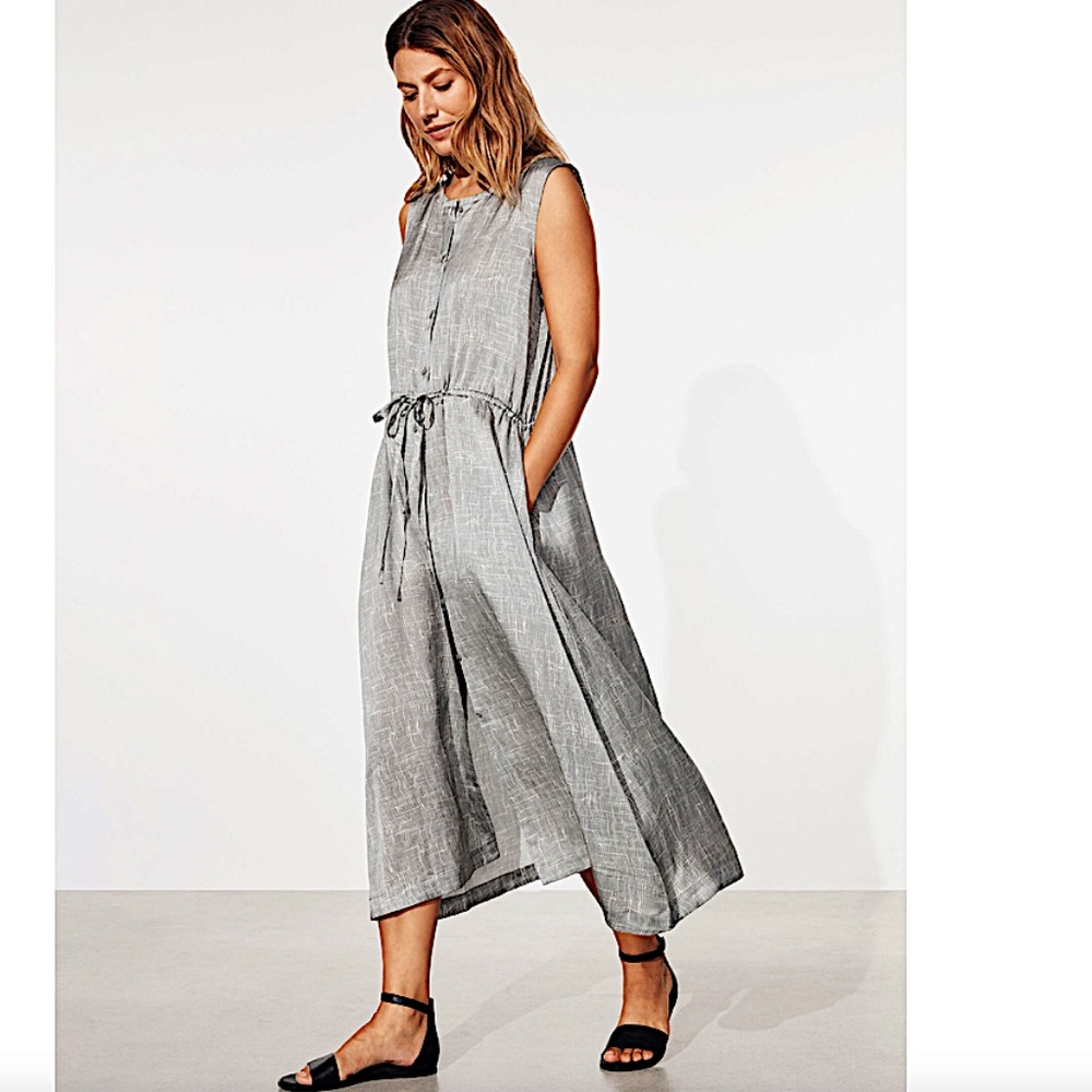 Eileen FISHER Silk/Organic Cotton Drift Sleeveless Button Front Dress